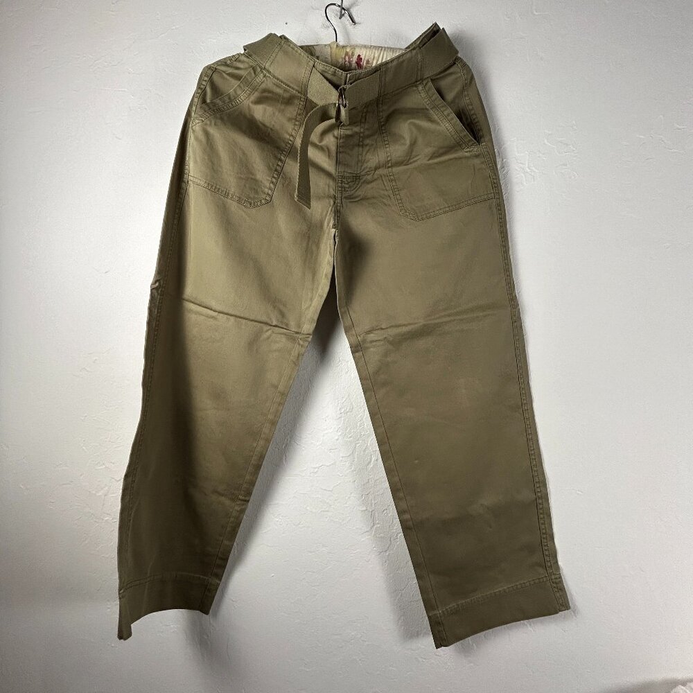 Sundance Pants Women Size 8 Green Chino Ankle Straight Leg Belted Cotton Pockets